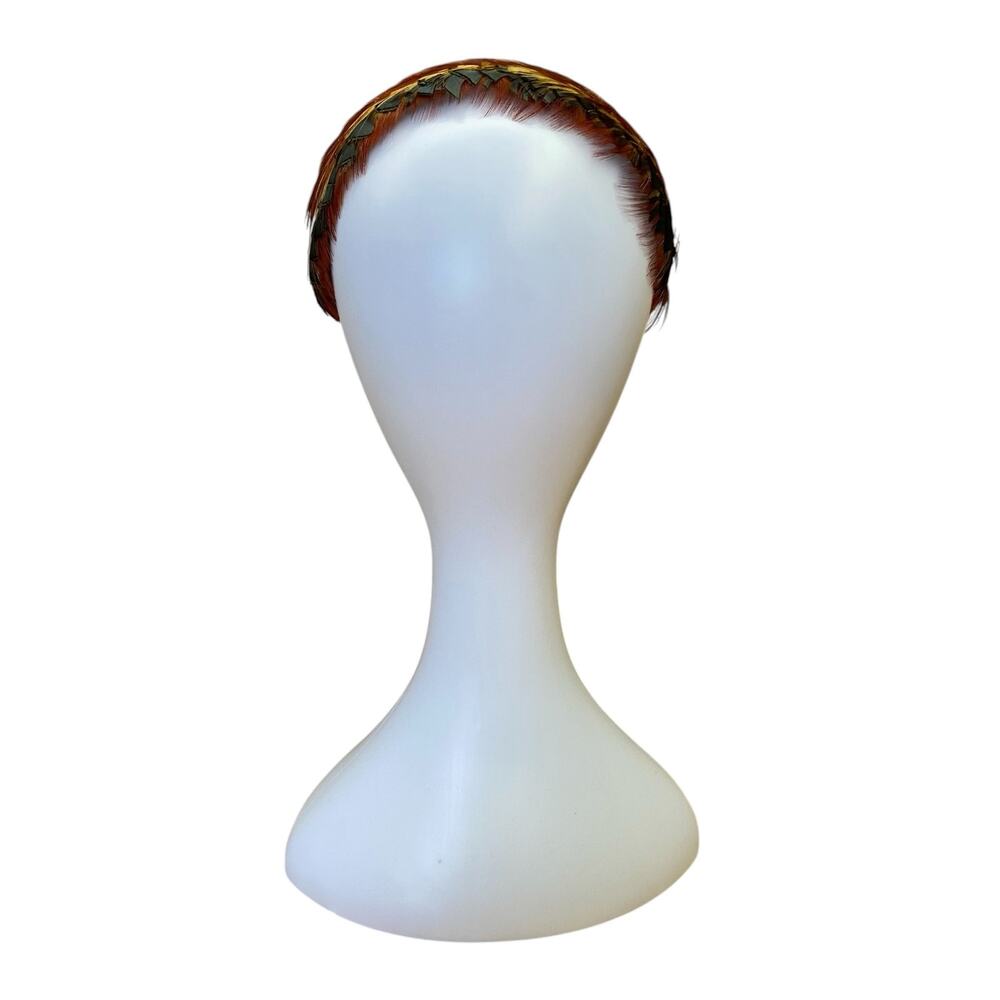 Vintage 1950s Pheasant Feather Fascinator Iridescent Retro Cocktail Hat - Picture 4 of 8